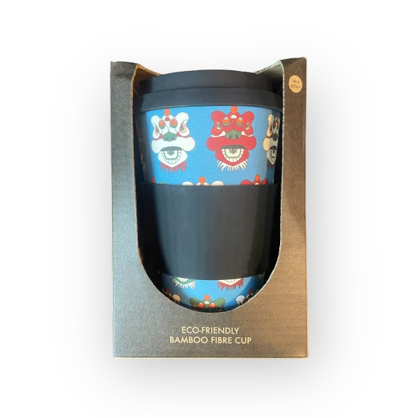 Tsim Sha Tsui Lion Heads Print Bamboo Cup – Eco-Friendly Hong Kong Design | Liz Fry Design