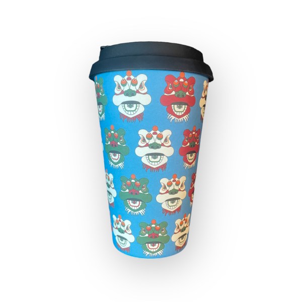 Tsim Sha Tsui Lion Heads Print Bamboo Cup – Eco-Friendly Hong Kong Design | Liz Fry Design