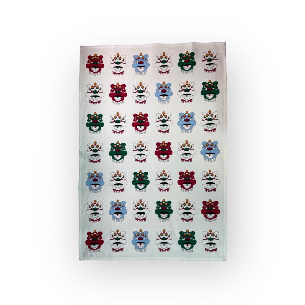Tsim Sha Tsui Lion Heads Print Tea Towel – Hong Kong Kitchen Textile | Liz Fry Design