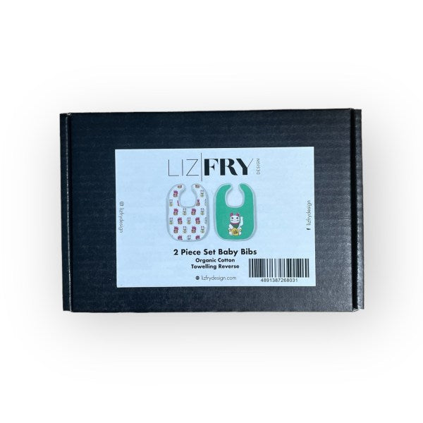 Tung Choi Street Lucky Cats Baby Bib Set – 2 Piece Reversible Cotton Bibs