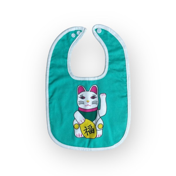 Tung Choi Street Lucky Cats Baby Bib Set – 2 Piece Reversible Cotton Bibs