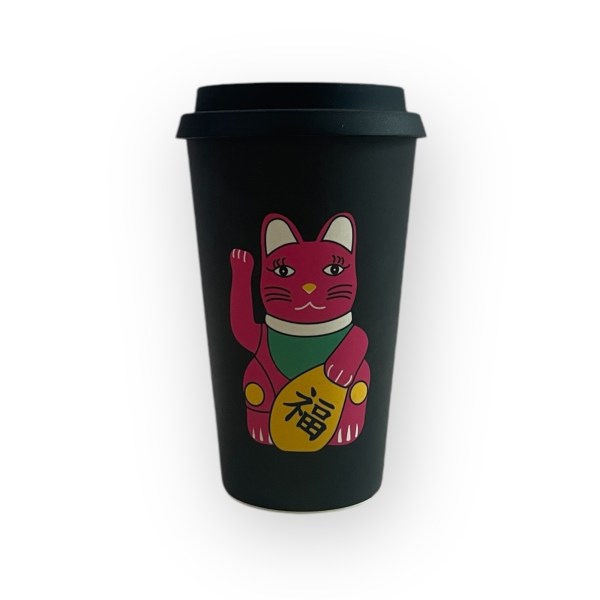 Tung Choi Street Lucky Cats Bamboo Cup (V2) – Eco-Friendly Hong Kong Reusable Mug | Liz Fry Design