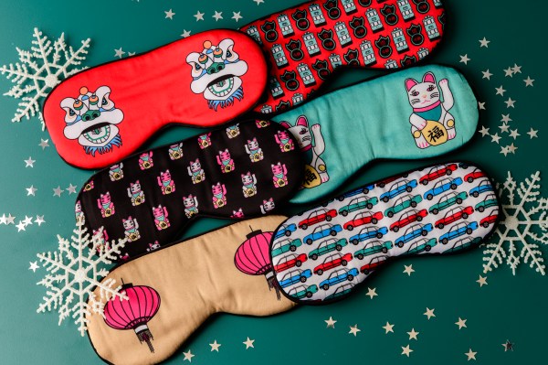 Tung Choi Street Lucky Cats Eye Mask – Blue Placement Print Travel Sleep Mask