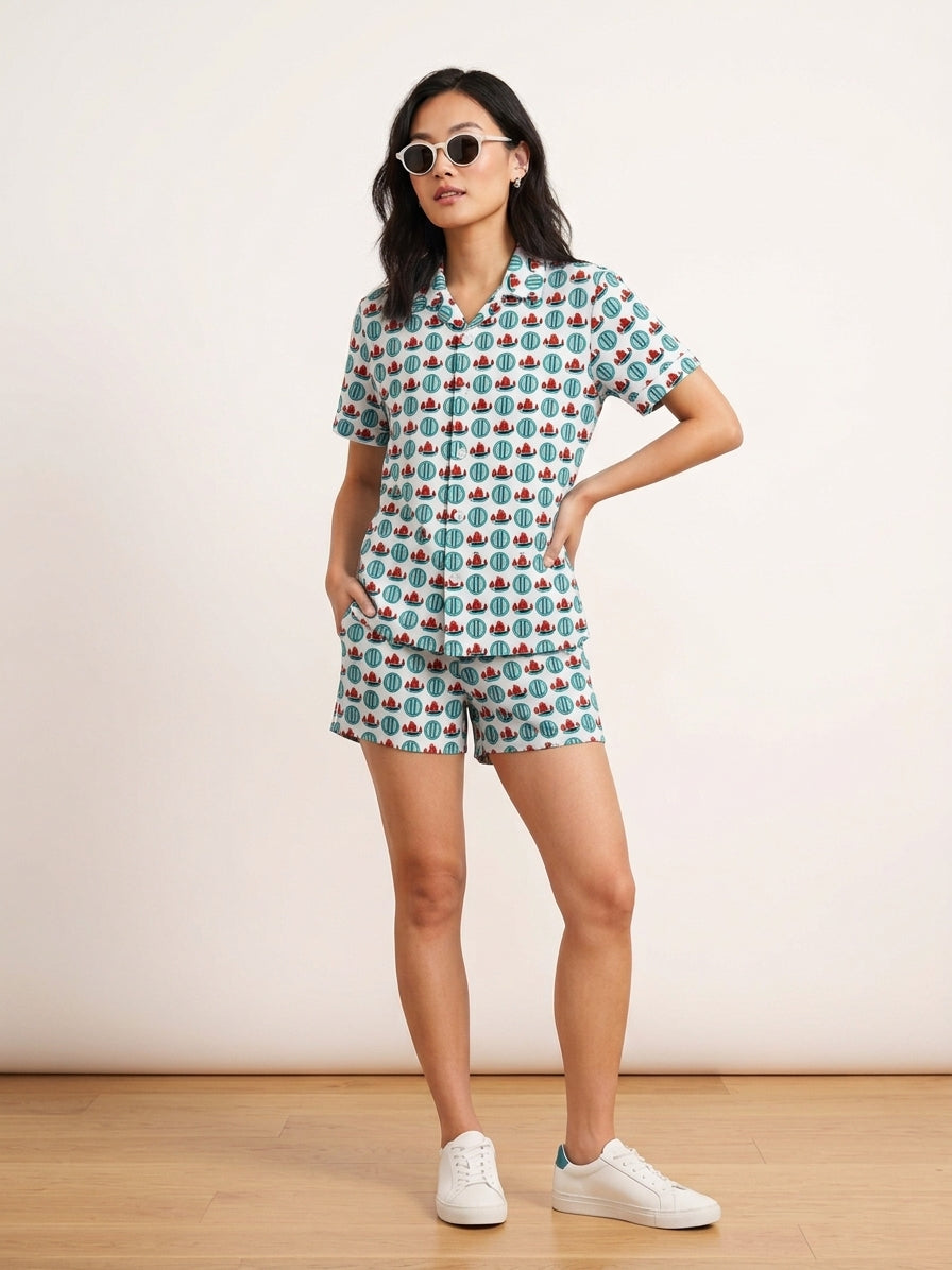 Women’s Junk Print Quick-Dry Shirt & Shorts Set