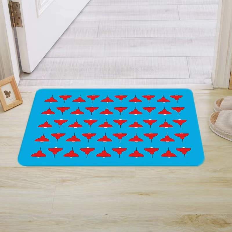 Java Road Lamps Print Bath & Door Mat – Blue and Red Hong Kong Design