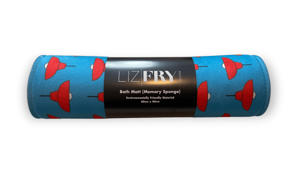 Java Road Lamps Print Bath & Door Mat – Blue and Red Hong Kong Design