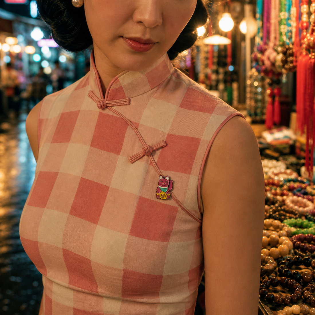 Hong Kong Lucky Cat Enamel Pin – 3cm
