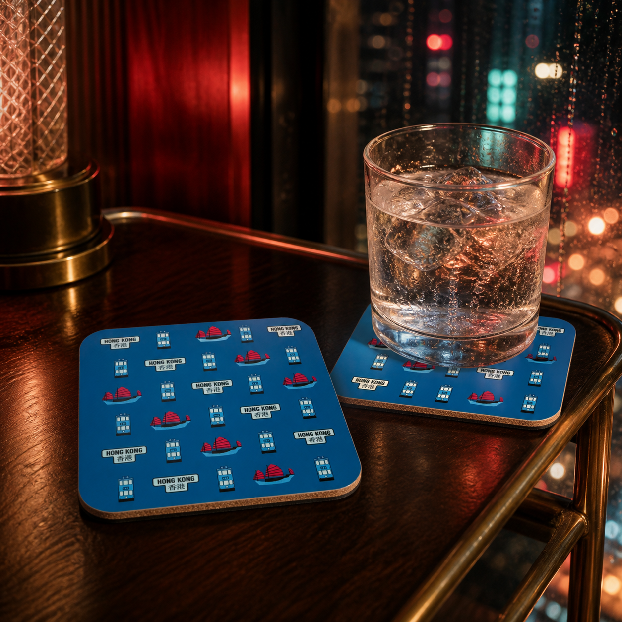 Hong Kong Transport Cork Coaster – 10 × 10 cm