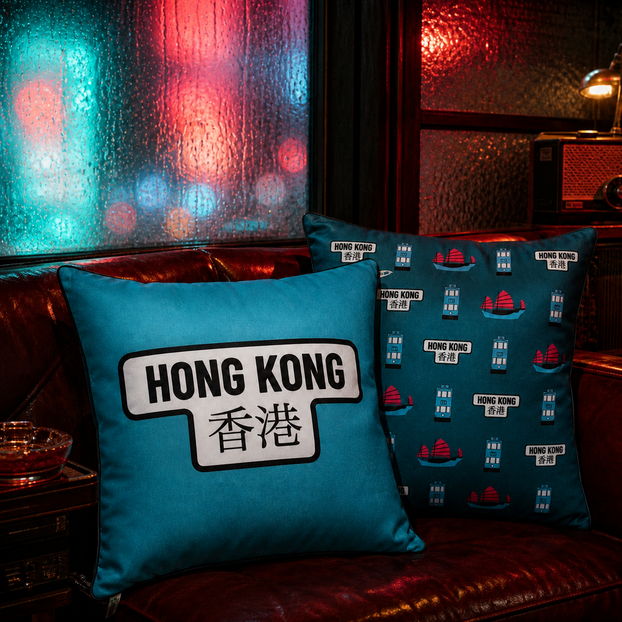 Hong Kong Transport Two-Sided rPET Cushion Cover – 45 × 45 cm