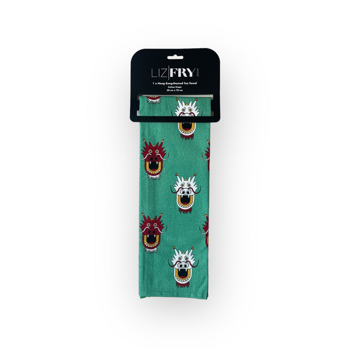 Dragon Heads Print Tea Towel – Hong Kong Inspired Kitchen Linen | Liz Fry Design