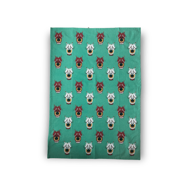 Dragon Heads Print Tea Towel – Hong Kong Inspired Kitchen Linen | Liz Fry Design